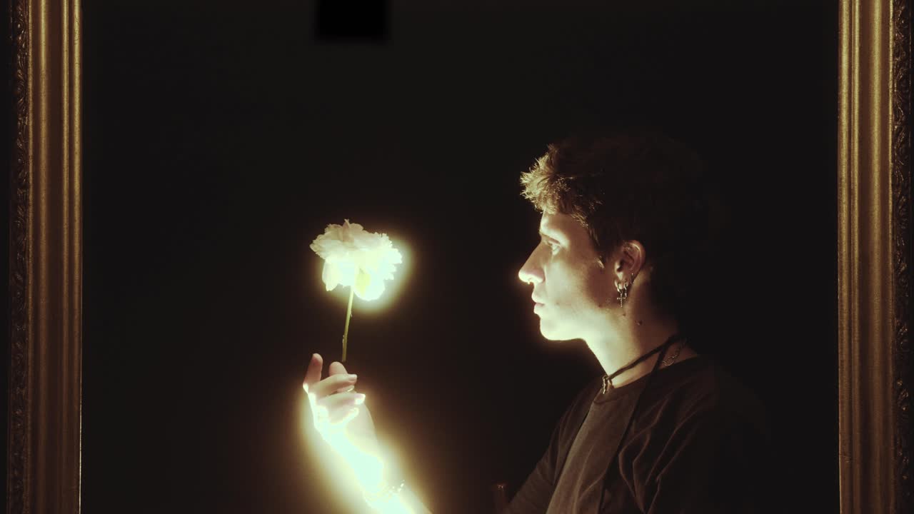 Young Woman Watching Magic Flower Levitating in the Air