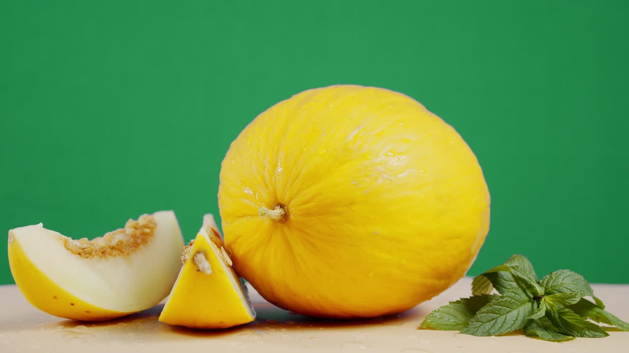 y rebanadas enteras de melón con las hojas girarán lentamente.