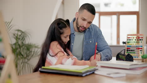 padre, hija y tarea con la escritura