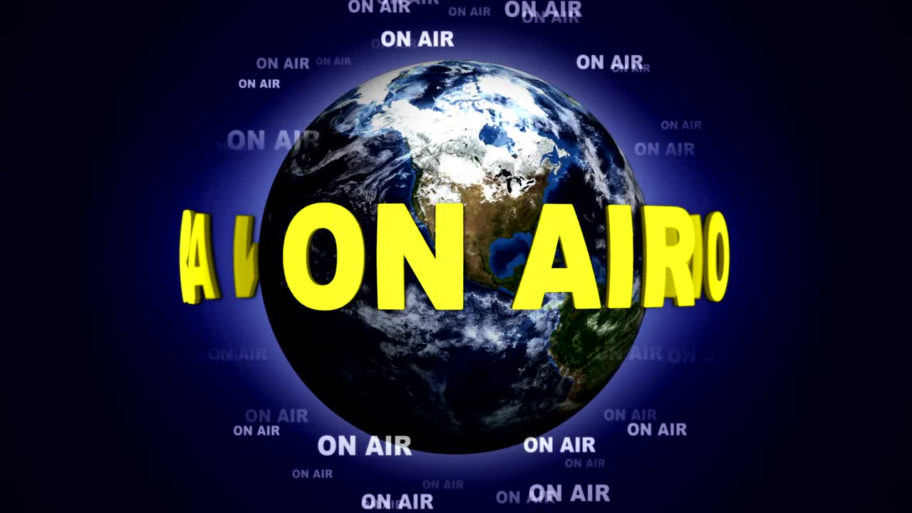 en la animación de texto en el aire alrededor de la tierra, renderización, fondo, bucle