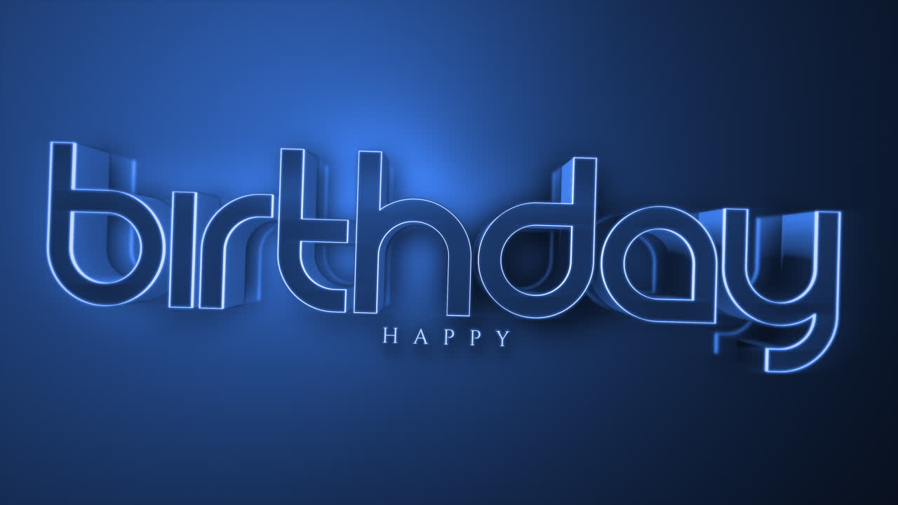 texto 3d de neón azul moderno - feliz celebración de cumpleaños