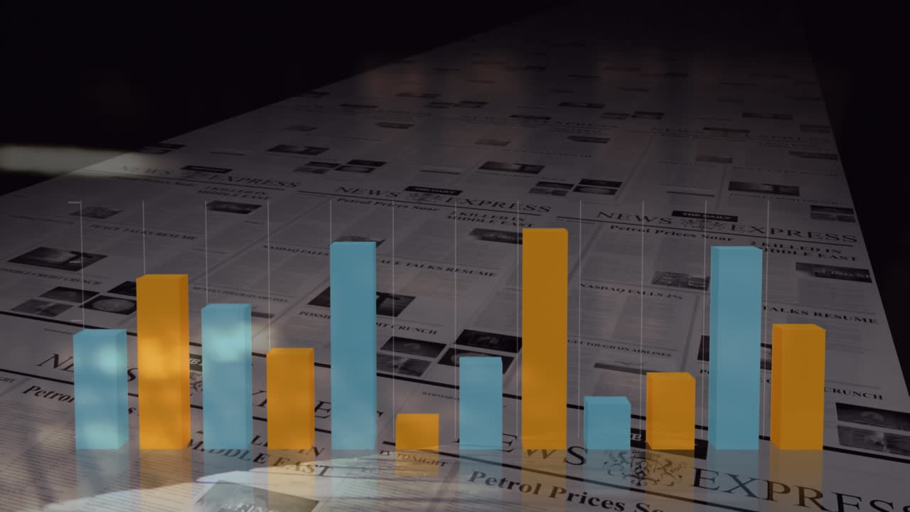 animación del procesamiento de datos financieros sobre el periódico