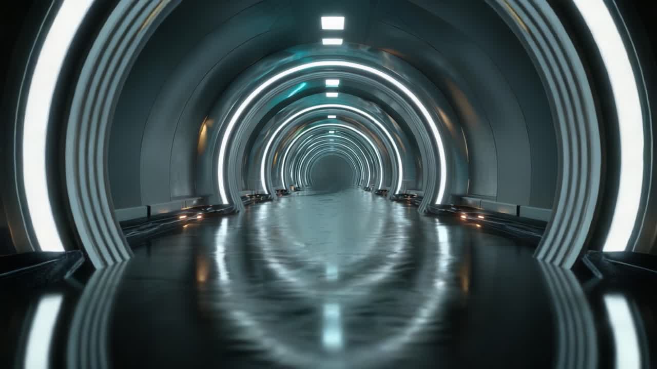 Cylindrical Tunnel with Glowing Lights: An Abstractive View of a Futuristic Passageway Conveying Depth and Mystery in a Masterfully Designed Space