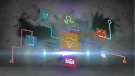 animación de puntos de luz sobre los iconos de los medios