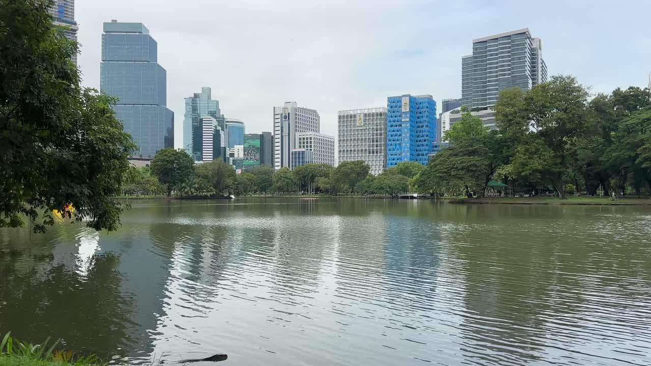 Lumphini Park Bangkok Thailand – City Park with Lake and Bangkok Skyscraper Skyline, Urban Nature Landscape