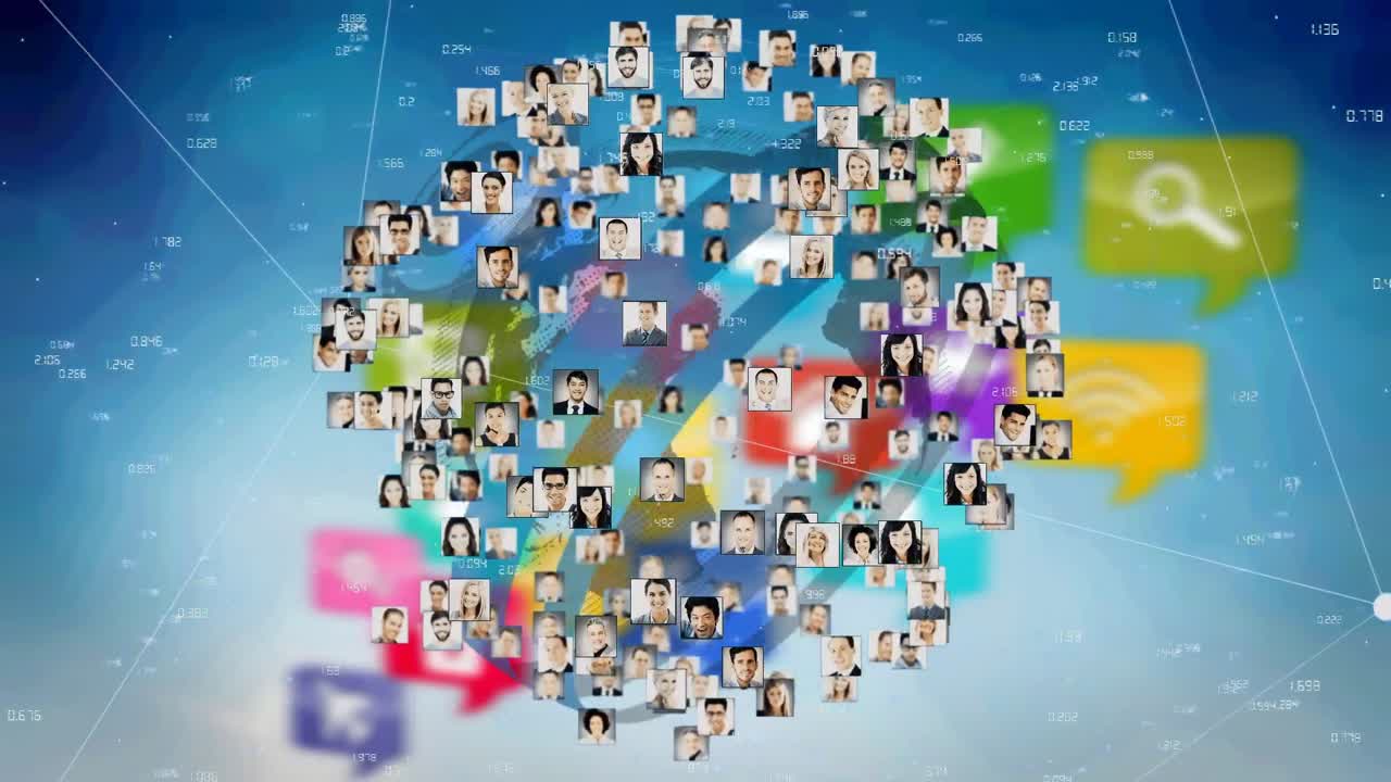 animación de imágenes de personas sobre el globo giratorio