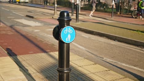 bicycle & pedestrian blue road signs in 4k. traffic signs for cyclists, transport department.