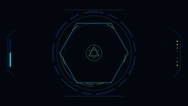 Futuristic Digital HUD Interface with Rotating Geometric Shapes