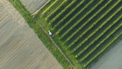 aerial view of a farm with tractor