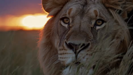 majestic lion at sunset