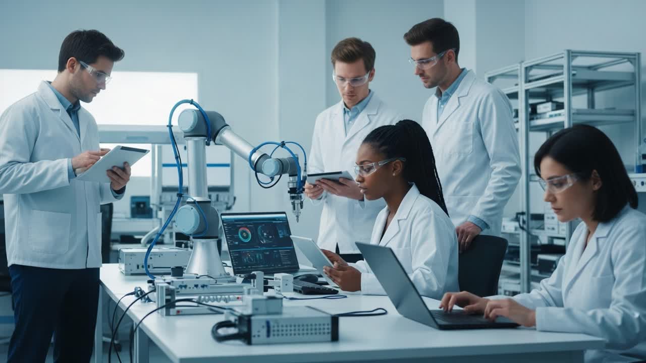 A Collaborative Tech Environment in a Laboratory Setting Featuring Researchers Using Advanced Robotics and Digital Devices for Innovative Projects