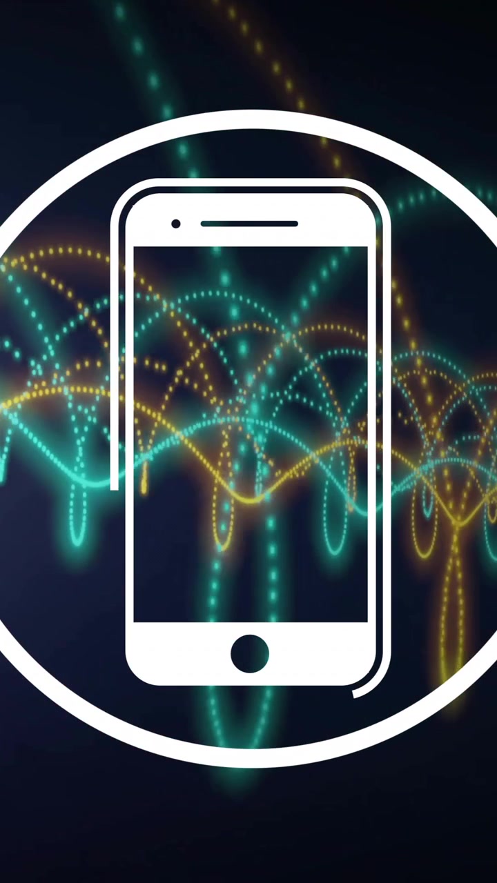 Animation of smartphone icon, digital data processing over network of connections