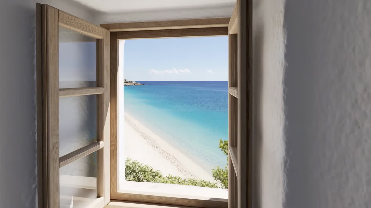 Ocean Beach View Through an Open Window