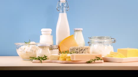 assorted dairy items displayed on a table