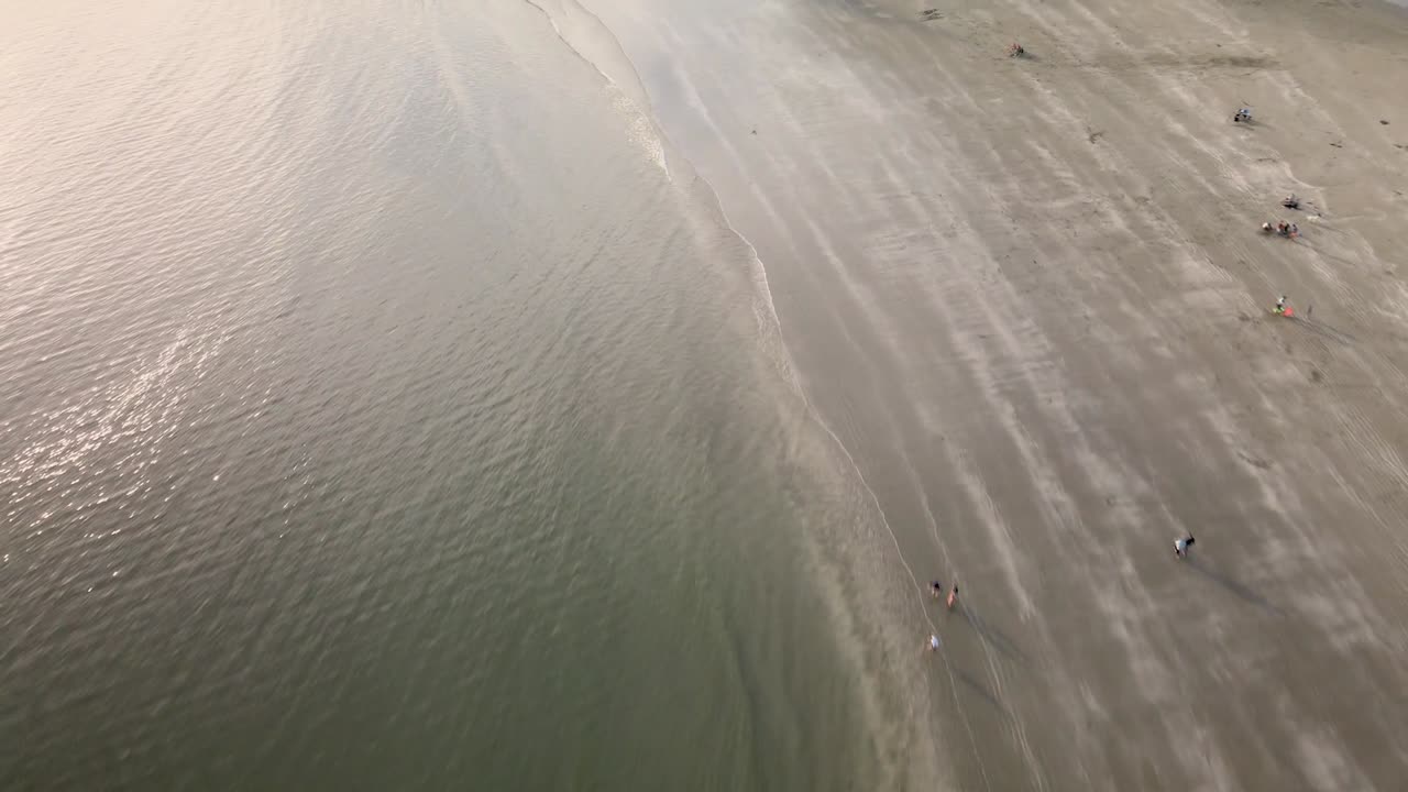 Pan up from ocean and beach