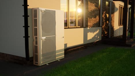 técnico de hvac instala sistemas de calefacción, ventilación y aire acondicionado. animación en 3d de la bomba de calor