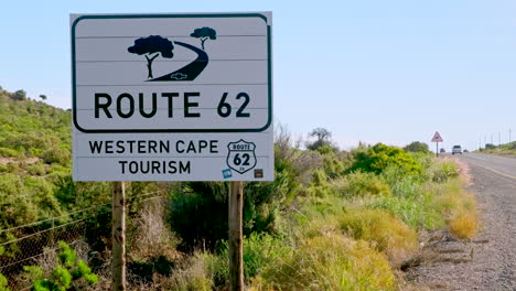 route 62 road sign in klein karoo on way to oudtshoorn south africa