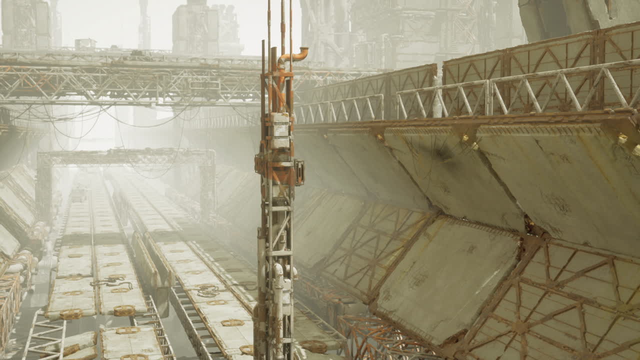 Expansive shipbuilding area featuring illuminated pathways and central repair