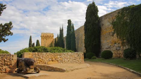 Remains-of-the-Fortifications-of-the-Old-City-in-Tarragona,-Catalonia,-Spain---panning-shot