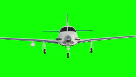 piston engine aircraft coming towards camera on green screen with alpha matte