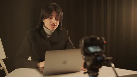 female manager recording educational video course