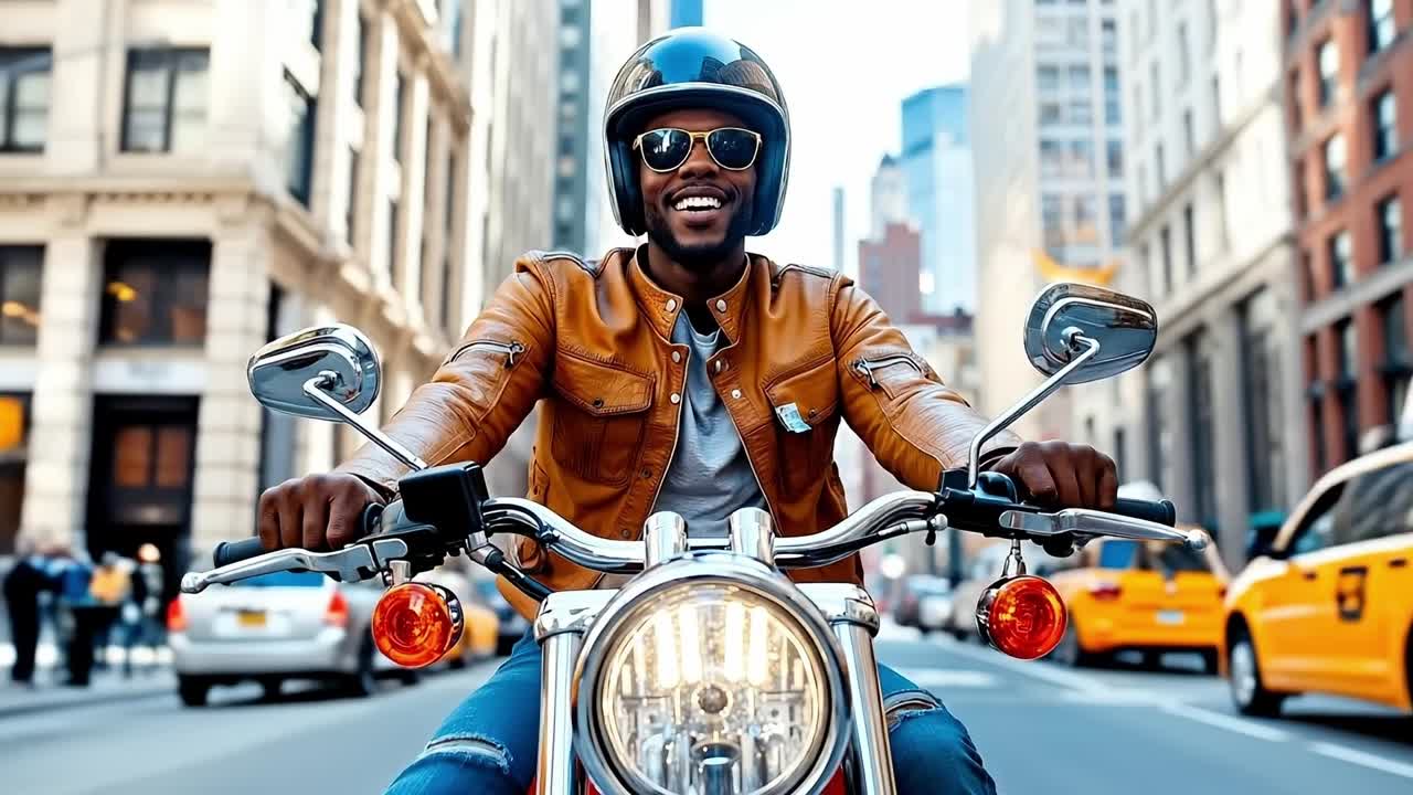 도시 거리를 따라 오토바이를 타고 있는 남자