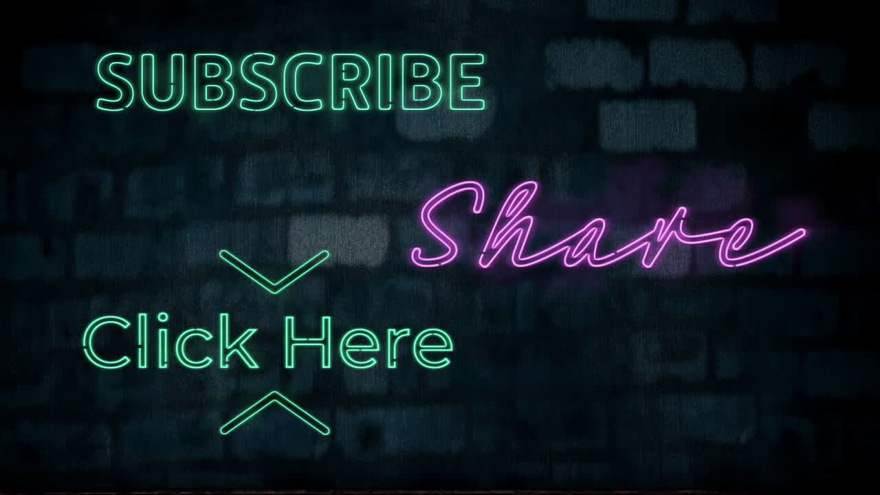 네온 스타일의 애니메이션 단어 가입 공유 및 여기를 클릭 검은 바탕에  ⁇ 박이는