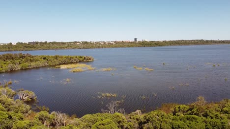 el agua azul y el follaje circundante del lago joondalup en australia