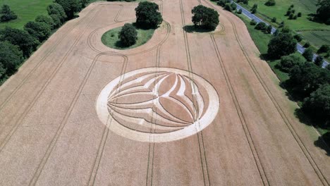 warminster crop circle 2023 aerial view flyover harvested corn field geometric alien shapes on british farmland