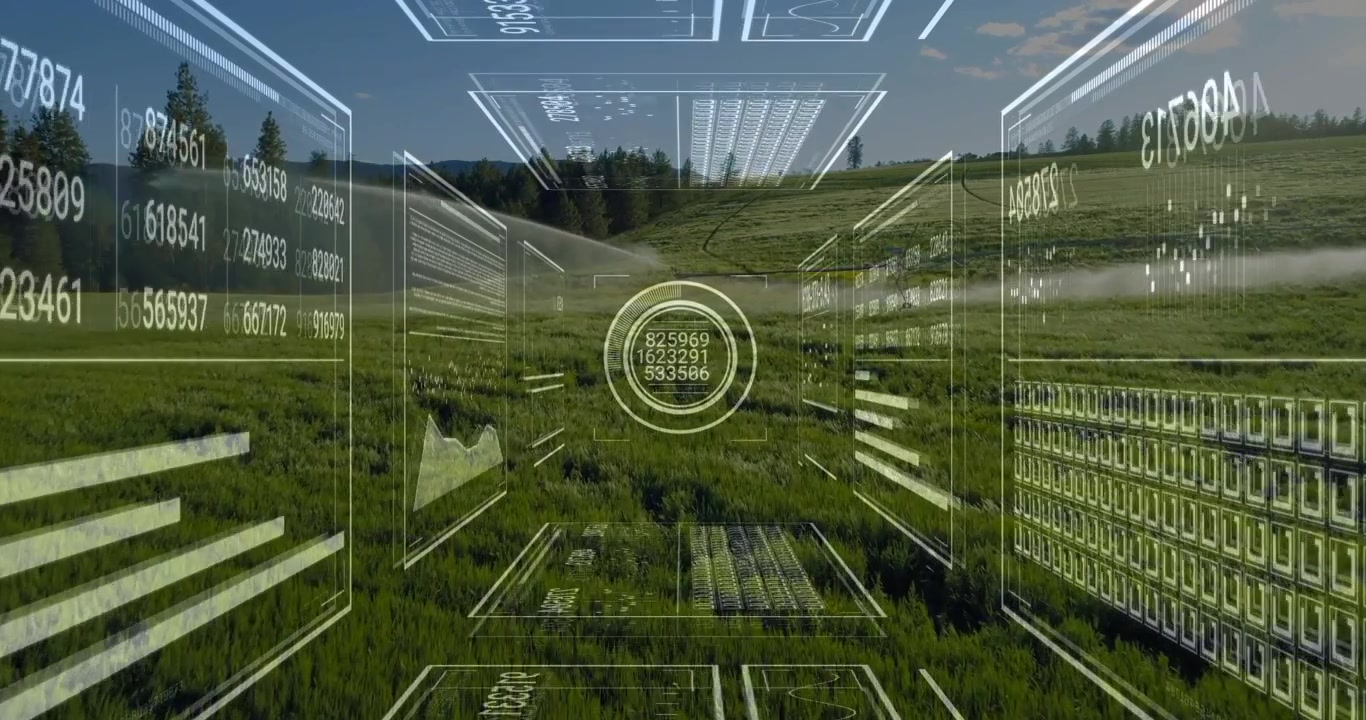 Translucent grid overlay appearing over field and updating panels to show live data for analytics