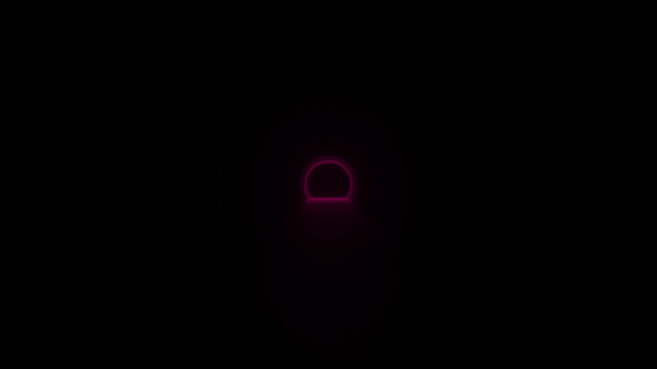 Abstract illuminated empty corridor interior made of gray concrete. Glowing red lines with shadow, neon light rays. Hallway arch tunnel corridor on dark background. Seamless loop 3d animation of 4K