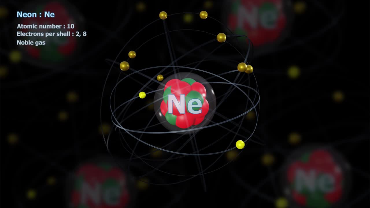 다른 원자들과 무한한 도 회전을 하는 10개의 전자를 가진 네온 원자