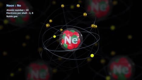 atom of neon with 10 electrons in infinite orbital rotation with other atoms