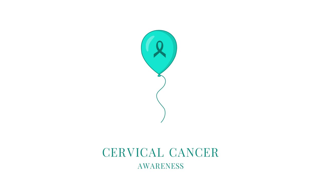 자궁경부암 리본: 리본이 있는 푸른색 풍선의 애니메이션