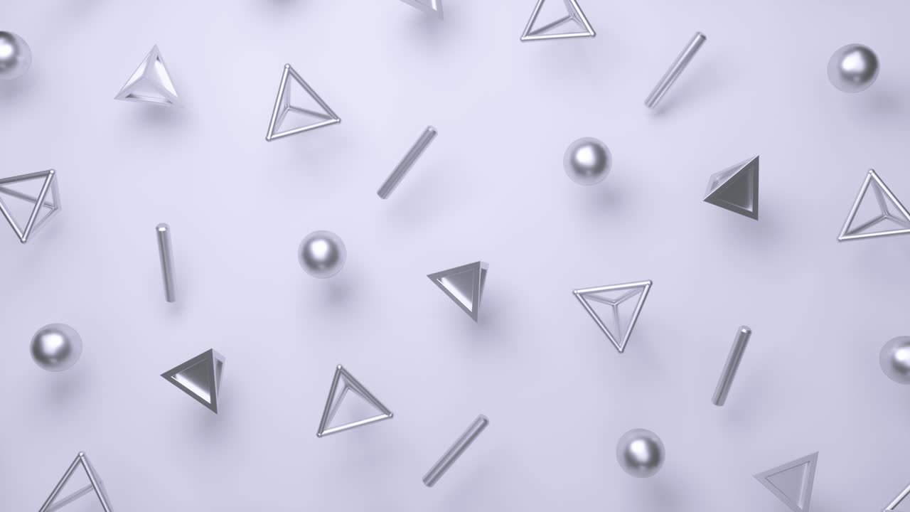 formas primitivas rotativas plateadas aisladas sobre un fondo blanco