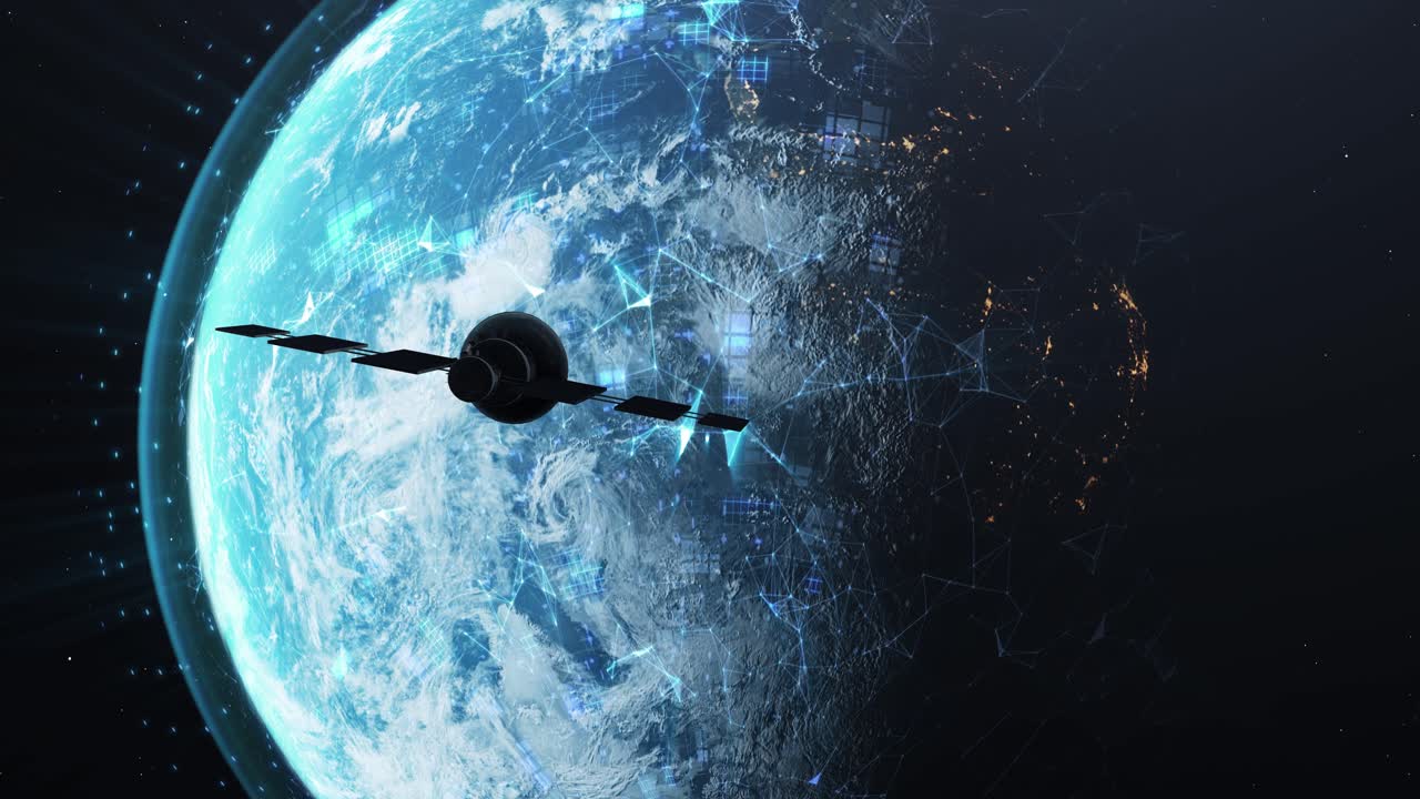 vista de un satélite en órbita alrededor del planeta tierra - animación