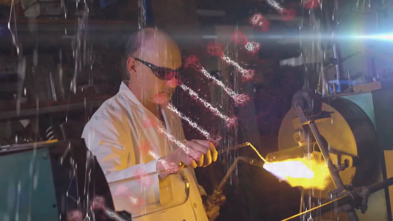 연구실에서 일하는 백인 남성 과학자에 대한 dna 줄무와 연결망의 애니메이션