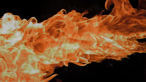 orange flame ribbon flowing horizontally in animated illustration overlaying white math symbols