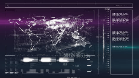 animación del procesamiento de datos digitales sobre el paisaje urbano sobre fondo azul