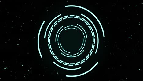 animación de interfaces circulares verdes que pulsan y giran sobre manchas sobre fondo negro