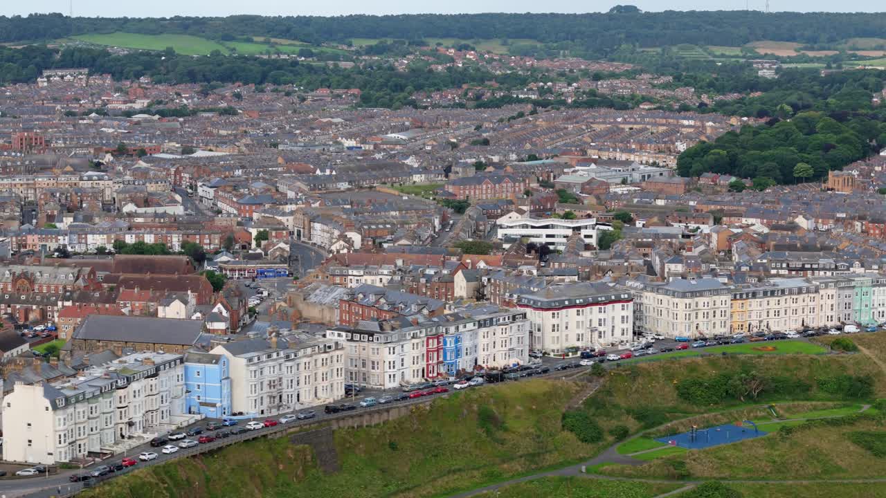 dron aéreo de scarborough, viviendas y calles de la bahía norte