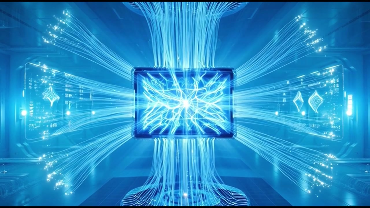 Futuristic Data Core Processing Information in Digital Server Room