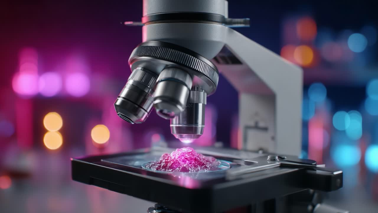 Exploring the Fascinating World of Science: A Close-Up View of a Microscope Analyzing Colorful Specimens Under Bright Lights