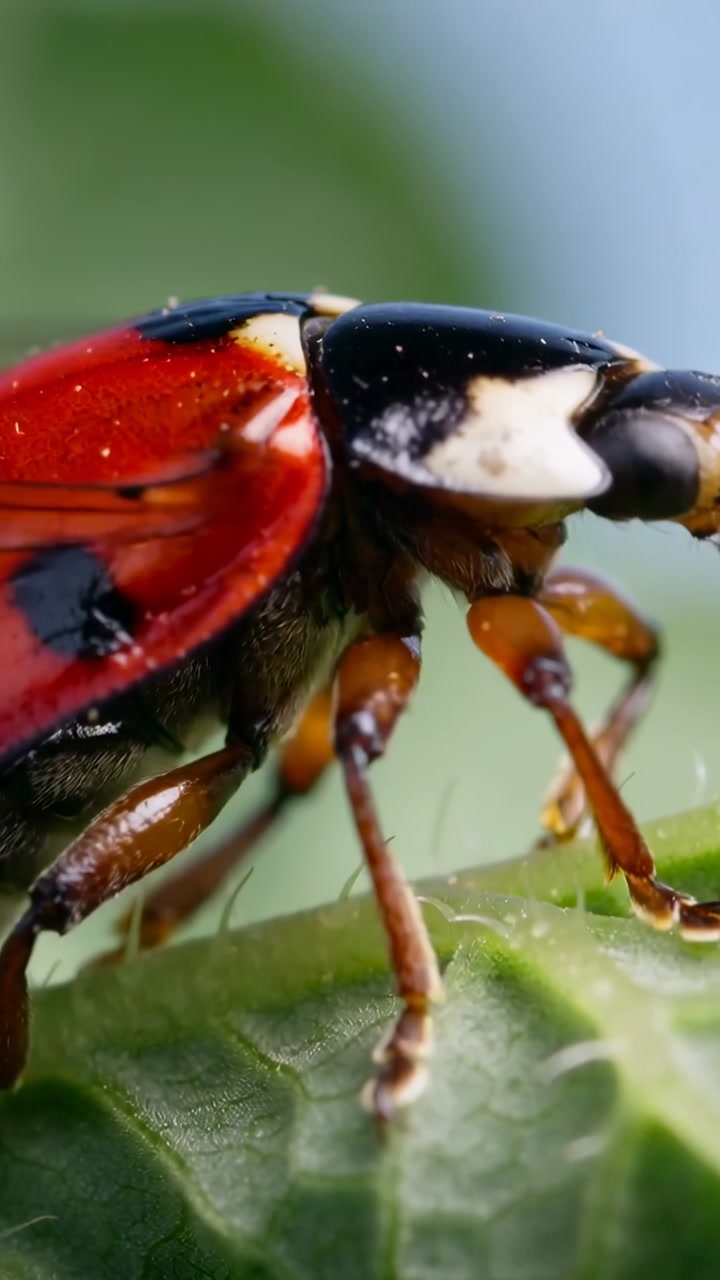Close-Up of a Ladybug Opening Its Wings on a Green Leaf