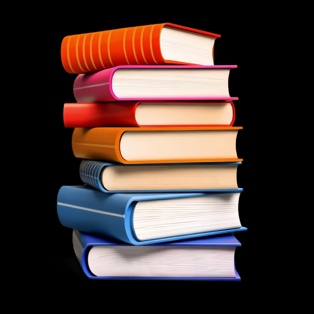 Colorful stack of hardcover books animation isolated asset, transparent 4K video, alpha channel