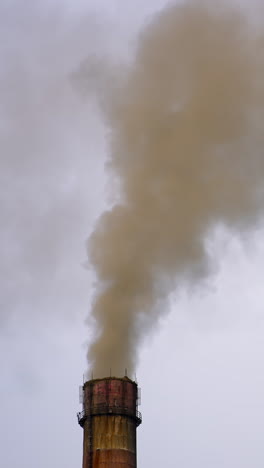 smoking factory pipes. white smoke pours out of factory chimney in the air. pollution, global warming concept. aerial view video. vertical video