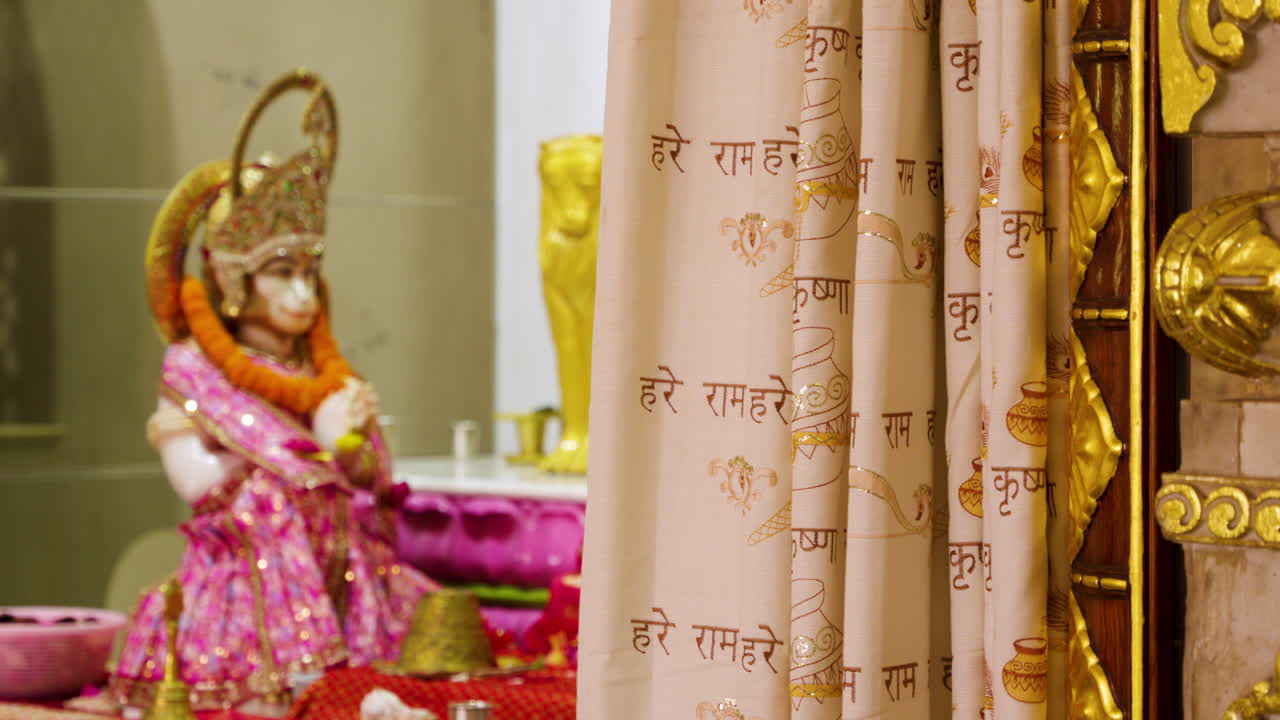 Cinematic Rack Focus shot of the Hindu Deity Lord Hanuman