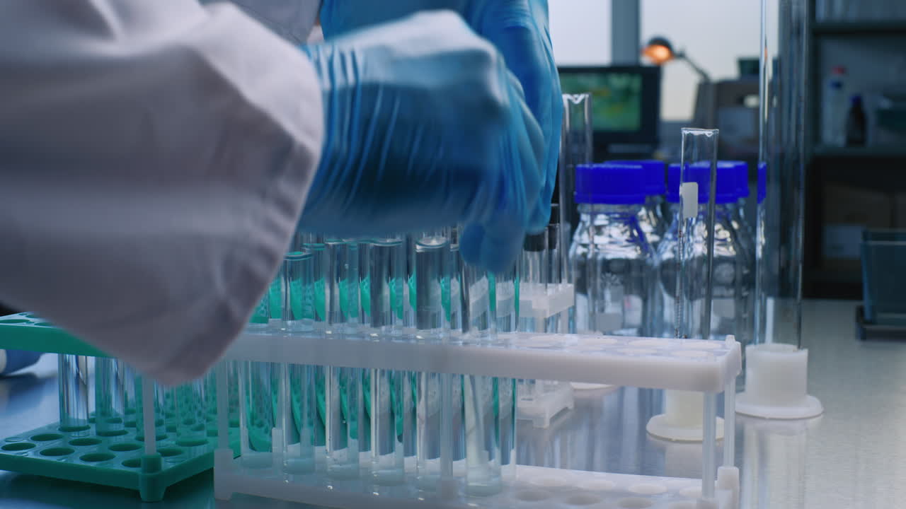 científico que trabaja con tubos de ensayo en un laboratorio