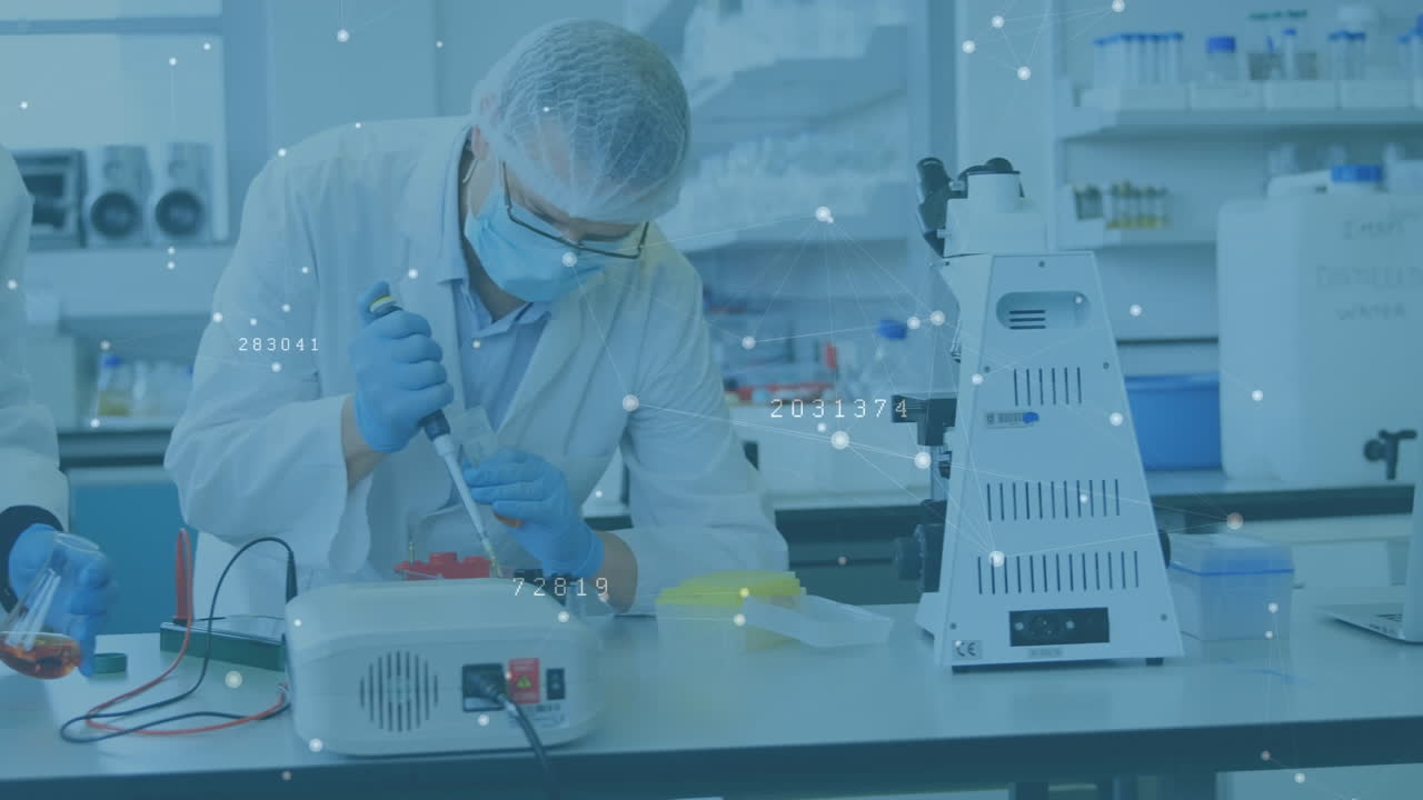 Animation of network of connections over diverse scientists in laboratory