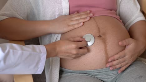 pregnant woman and gynecologist doctor at hospital